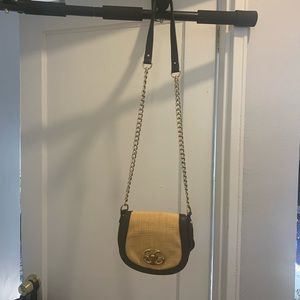 Leather/straw crossbody